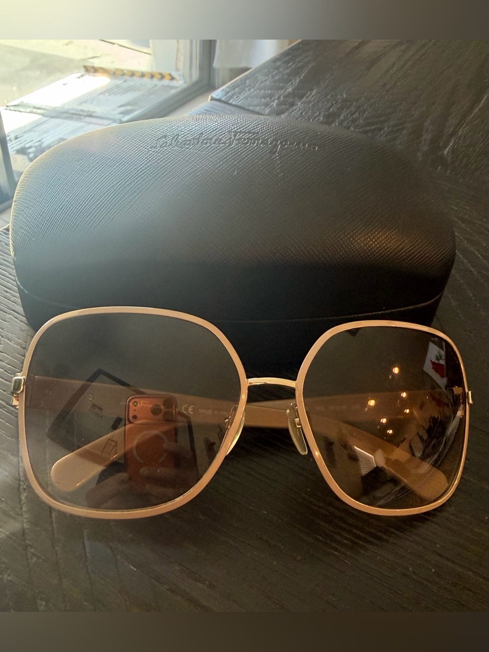 Salvatore Ferragamo Gold Frame Sunglasses with Brown Lenses